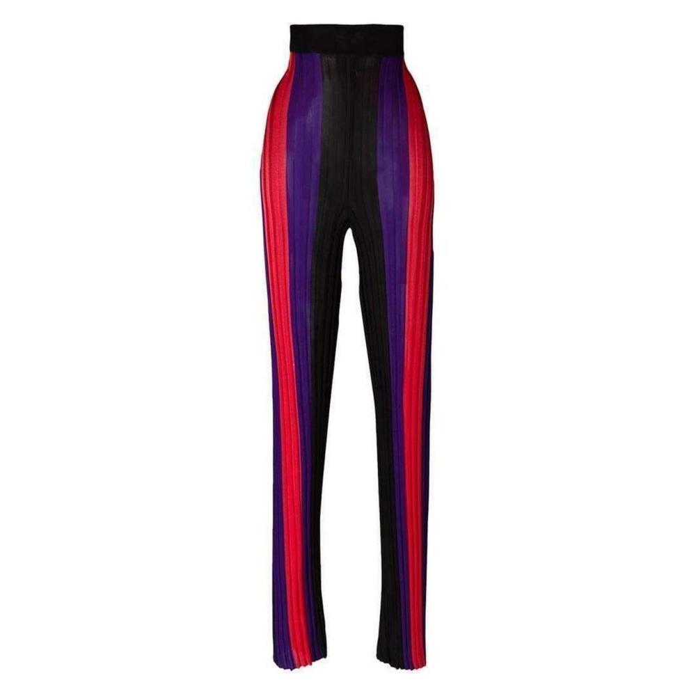 Balmain - High Waist Ribbed Striped Pants - FR 38